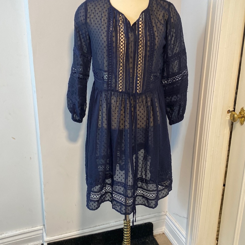 Stellah Navy Mini dress with eyelet details Size Small